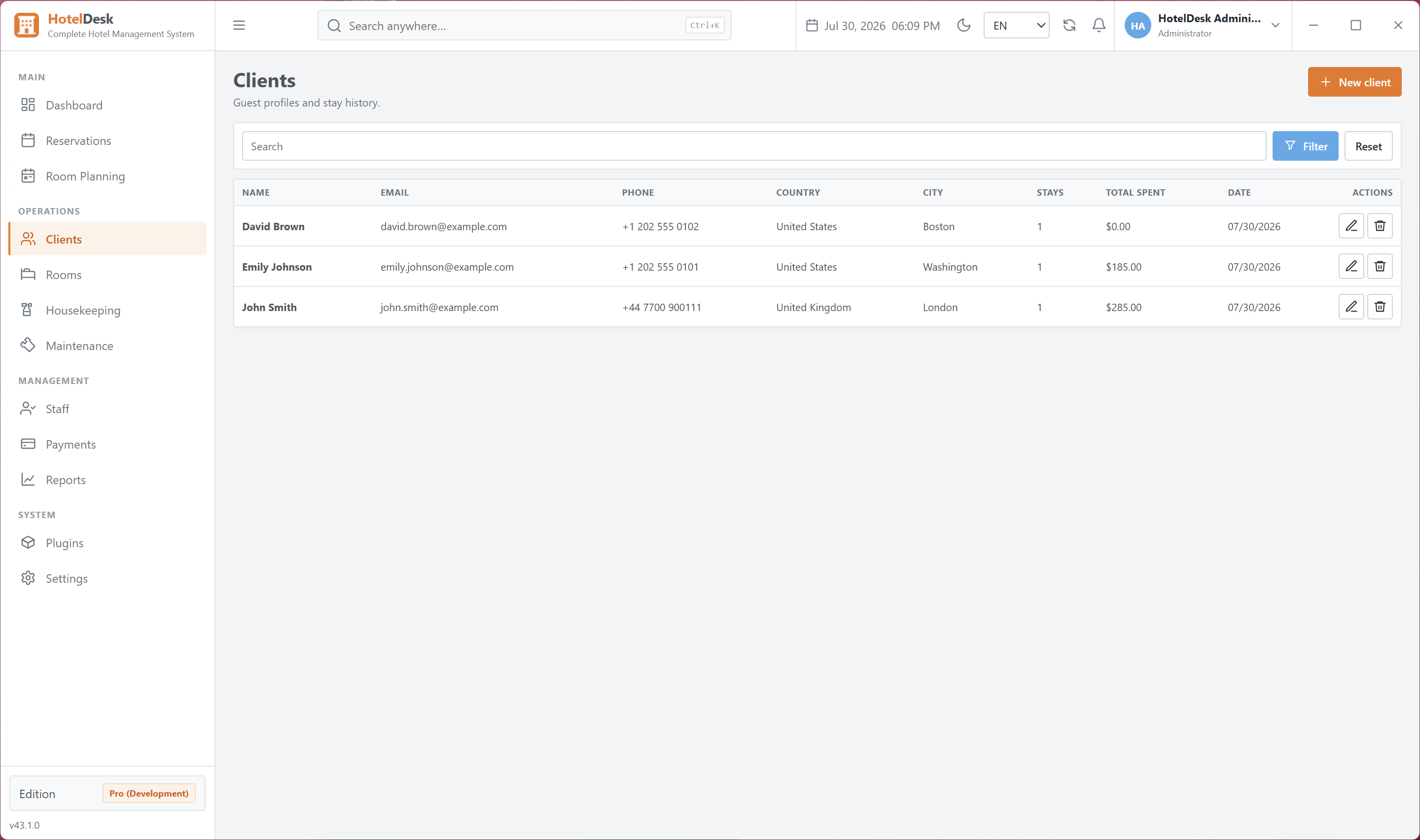 Guest and company profile management