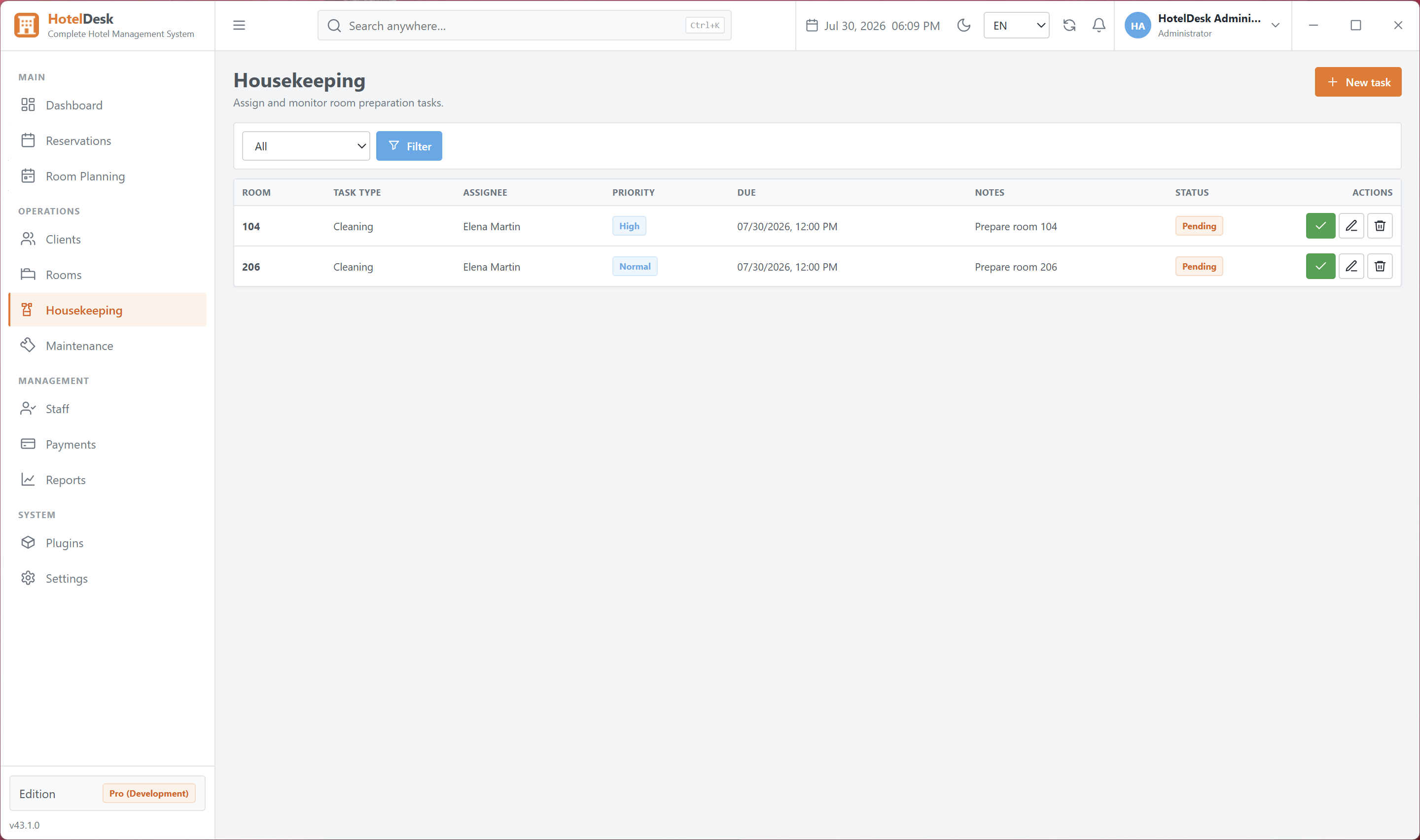 Housekeeping task assignment and monitoring