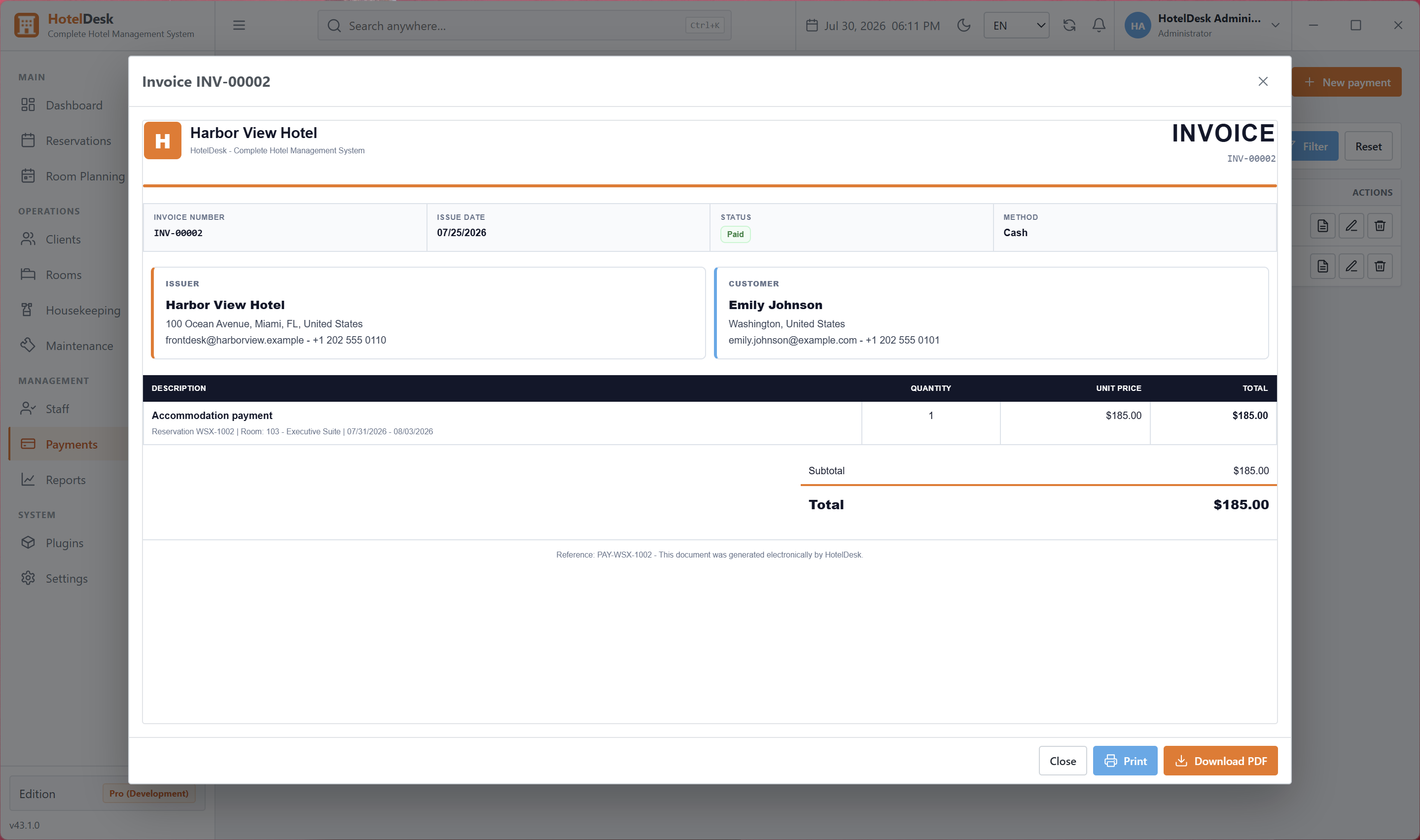 Professional HotelDesk A4 invoice