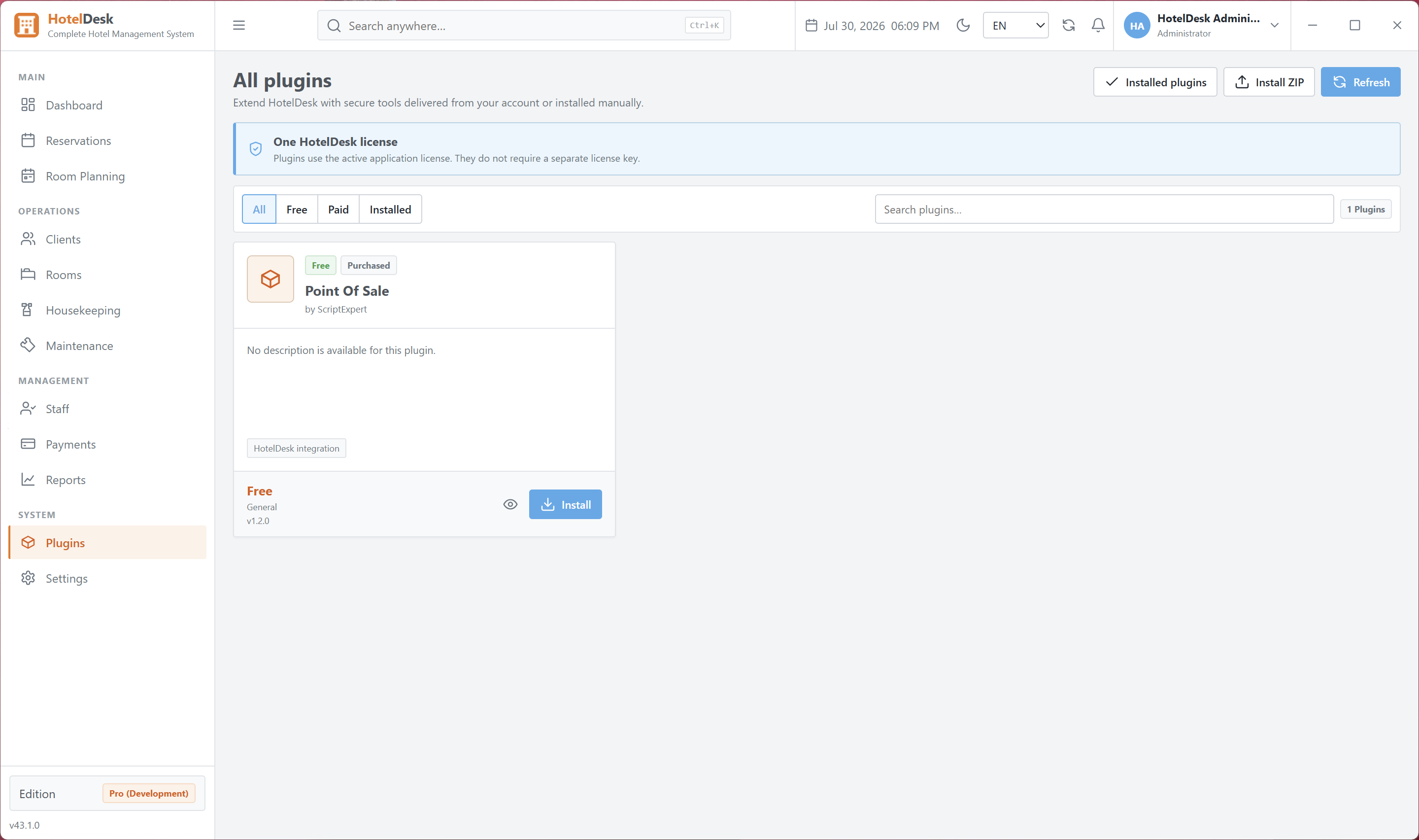 HotelDesk plugin catalog and manual ZIP installation
